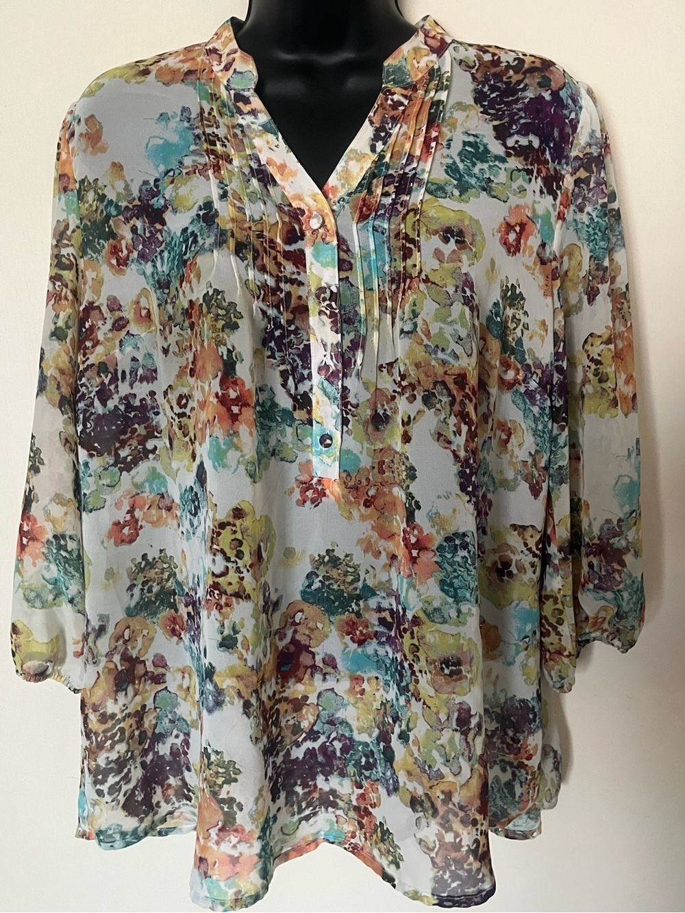 a.n.a Floral Pintuck V-Neck Blouse - Multi Color